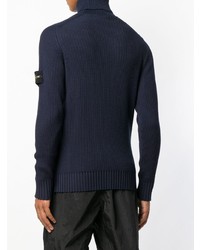 Мужская темно-синяя вязаная водолазка от Stone Island