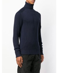 Мужская темно-синяя вязаная водолазка от Stone Island