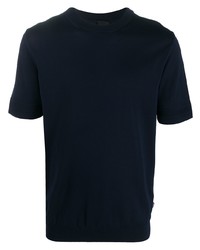 Мужская темно-синяя вязаная футболка с круглым вырезом от BOSS