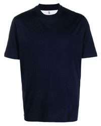 Мужская темно-синяя вязаная футболка с круглым вырезом от Brunello Cucinelli