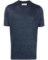Мужская темно-синяя вязаная футболка с круглым вырезом от Brunello Cucinelli