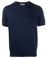 Мужская темно-синяя вязаная футболка с круглым вырезом от Canali