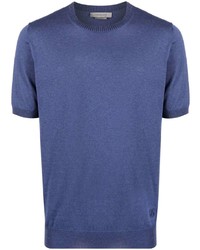 Мужская темно-синяя вязаная футболка с круглым вырезом от Corneliani