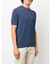 Мужская темно-синяя вязаная футболка с круглым вырезом от Altea