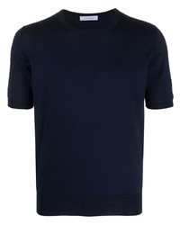 Мужская темно-синяя вязаная футболка с круглым вырезом от Cruciani
