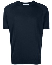 Мужская темно-синяя вязаная футболка с круглым вырезом от D4.0