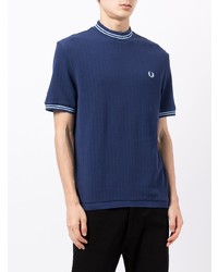 Мужская темно-синяя вязаная футболка с круглым вырезом от Fred Perry