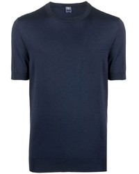 Мужская темно-синяя вязаная футболка с круглым вырезом от Fedeli