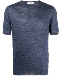 Мужская темно-синяя вязаная футболка с круглым вырезом от Fileria