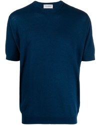Мужская темно-синяя вязаная футболка с круглым вырезом от John Smedley