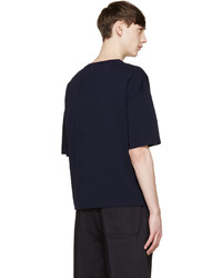 Мужская темно-синяя вязаная футболка с круглым вырезом от Jil Sander Navy