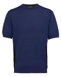 Мужская темно-синяя вязаная футболка с круглым вырезом от Prada
