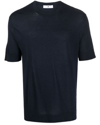 Мужская темно-синяя вязаная футболка с круглым вырезом от PT TORINO