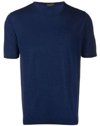 Мужская темно-синяя вязаная футболка с круглым вырезом от Roberto Collina