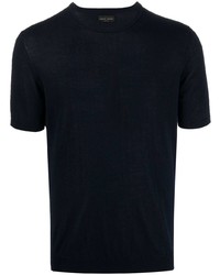 Мужская темно-синяя вязаная футболка с круглым вырезом от Roberto Collina