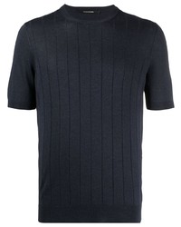 Мужская темно-синяя вязаная футболка с круглым вырезом от Tagliatore