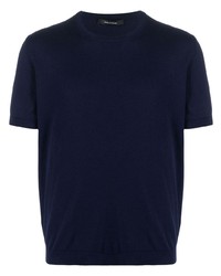 Мужская темно-синяя вязаная футболка с круглым вырезом от Tagliatore