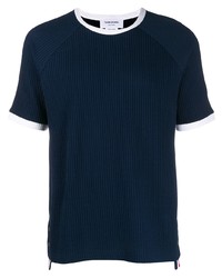 Мужская темно-синяя вязаная футболка с круглым вырезом от Thom Browne