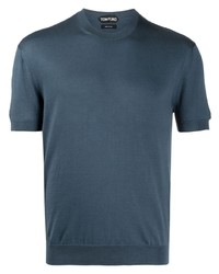 Мужская темно-синяя вязаная футболка с круглым вырезом от Tom Ford