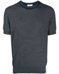 Мужская темно-синяя вязаная футболка с круглым вырезом от Z Zegna