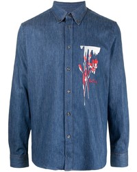 Мужская темно-синяя джинсовая куртка-рубашка с принтом от Paul Smith