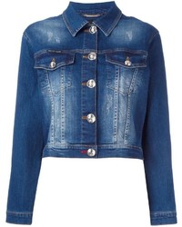 Женская темно-синяя джинсовая куртка с украшением от Philipp Plein