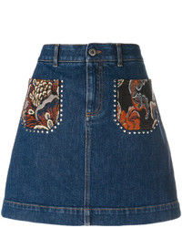 Темно-синяя джинсовая мини-юбка с вышивкой от Stella McCartney