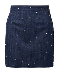 Темно-синяя джинсовая мини-юбка с украшением