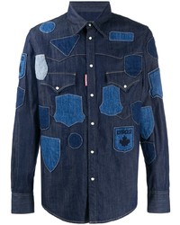 Мужская темно-синяя джинсовая рубашка с вышивкой от DSQUARED2