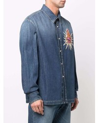 Мужская темно-синяя джинсовая рубашка с вышивкой от Lanvin