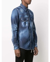 Мужская темно-синяя джинсовая рубашка с вышивкой от DSQUARED2