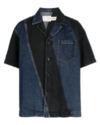 Темно-синяя джинсовая рубашка с коротким рукавом в вертикальную полоску