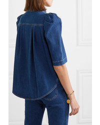 Женская темно-синяя джинсовая рубашка с коротким рукавом от See by Chloe