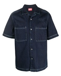 Мужская темно-синяя джинсовая рубашка с коротким рукавом от Diesel