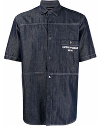 Мужская темно-синяя джинсовая рубашка с коротким рукавом от Emporio Armani
