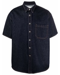 Мужская темно-синяя джинсовая рубашка с коротким рукавом от Nanushka