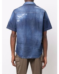 Мужская темно-синяя джинсовая рубашка с коротким рукавом от DSQUARED2