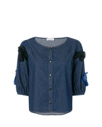 Женская темно-синяя джинсовая рубашка с коротким рукавом от Sonia Rykiel