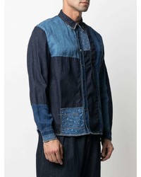 Мужская темно-синяя джинсовая рубашка с принтом от KAPITAL