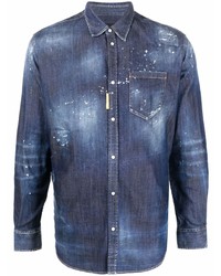 Мужская темно-синяя джинсовая рубашка с принтом от DSQUARED2