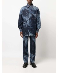 Мужская темно-синяя джинсовая рубашка с принтом от Feng Chen Wang