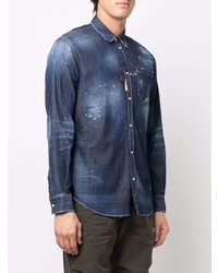 Мужская темно-синяя джинсовая рубашка с принтом от DSQUARED2