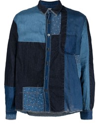 Мужская темно-синяя джинсовая рубашка с принтом от KAPITAL
