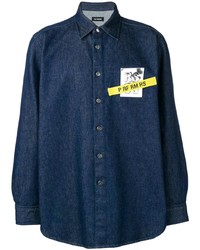 Мужская темно-синяя джинсовая рубашка с принтом от Raf Simons