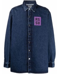 Мужская темно-синяя джинсовая рубашка с принтом от Raf Simons