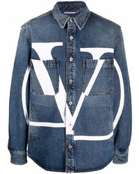 Мужская темно-синяя джинсовая рубашка с принтом от Valentino