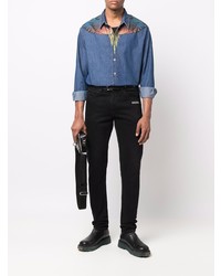 Мужская темно-синяя джинсовая рубашка с принтом от Marcelo Burlon County of Milan
