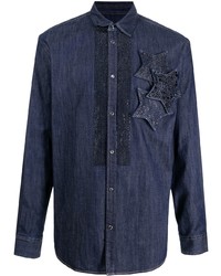 Мужская темно-синяя джинсовая рубашка с украшением от DSQUARED2