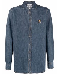 Мужская темно-синяя джинсовая рубашка от Moschino