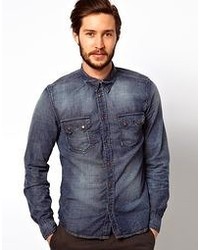 Мужская темно-синяя джинсовая рубашка от Nudie Jeans